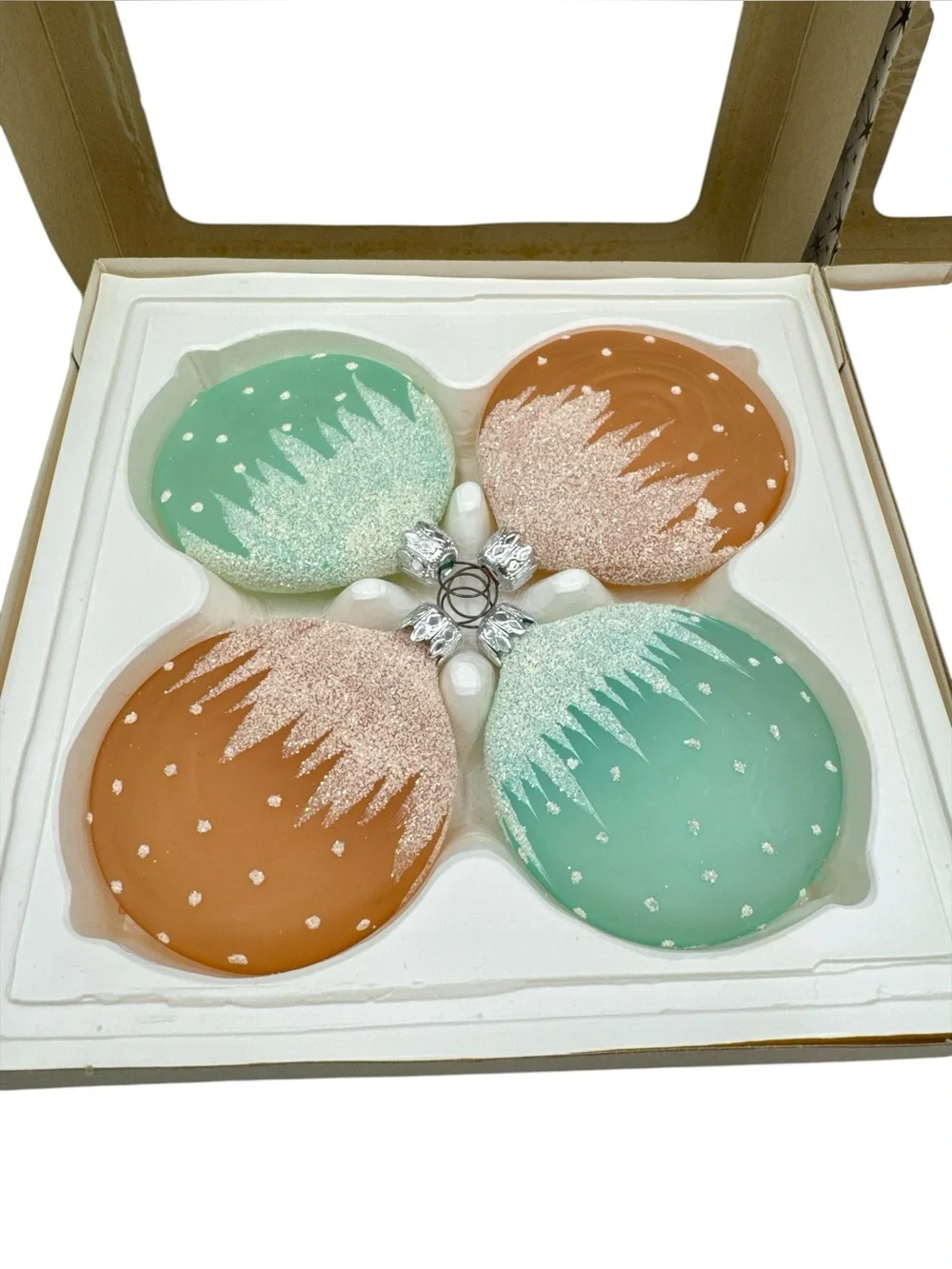 Vintage Sears Glass Glitter Snow Cap Flat Christmas Ornaments West Germany